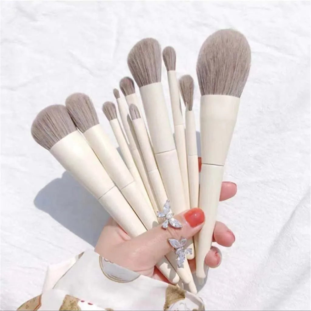 10 Soft White Loose Powder Makeup Brush Set Foundation Powder Eye Shadow Eyebrow Highlight Beauty Tool