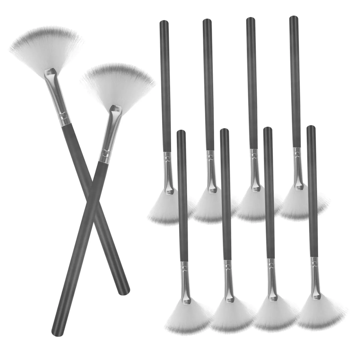 10pcs Fan Makeup Brushes for Highlighting Blush and Loose Powder Precision Facial Applicators for Estheticians Soft Fluffy Bristles for Easy Application