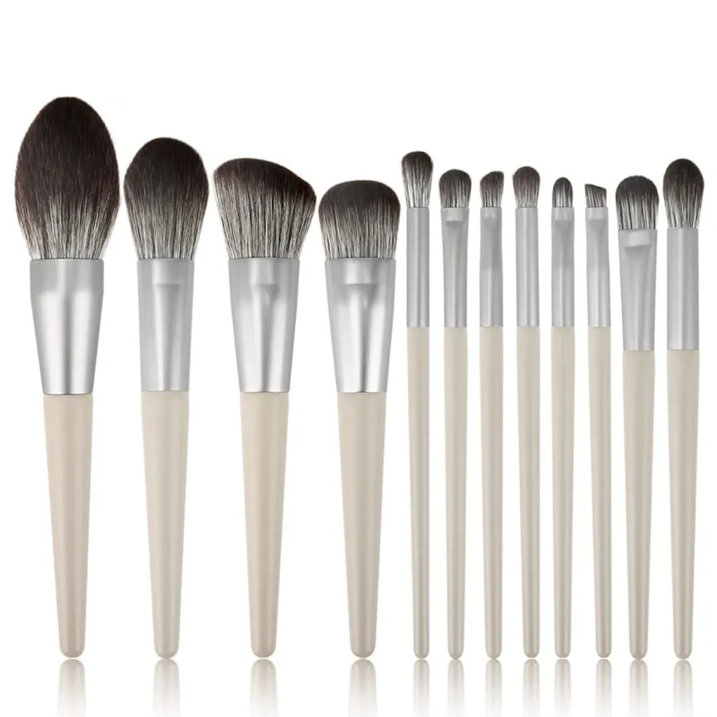 12 Makeup Brush Set Full Set Of Wooden Handle Loose Powder Brush Beauty Tools(1,D)