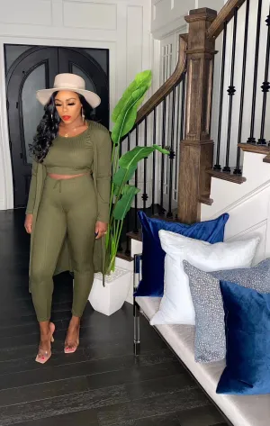 3pc Sweet Girl Legging Set (Olive)
