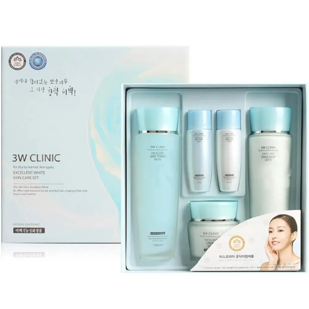 3w Clinic Excellent White Skin Care 3 Set (Toner Emulsion Cream) 5 Items