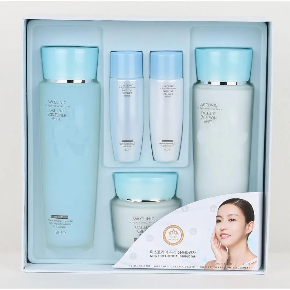 3w Clinic Excellent White Skin Care 3 Set (Toner Emulsion Cream) 5 Items