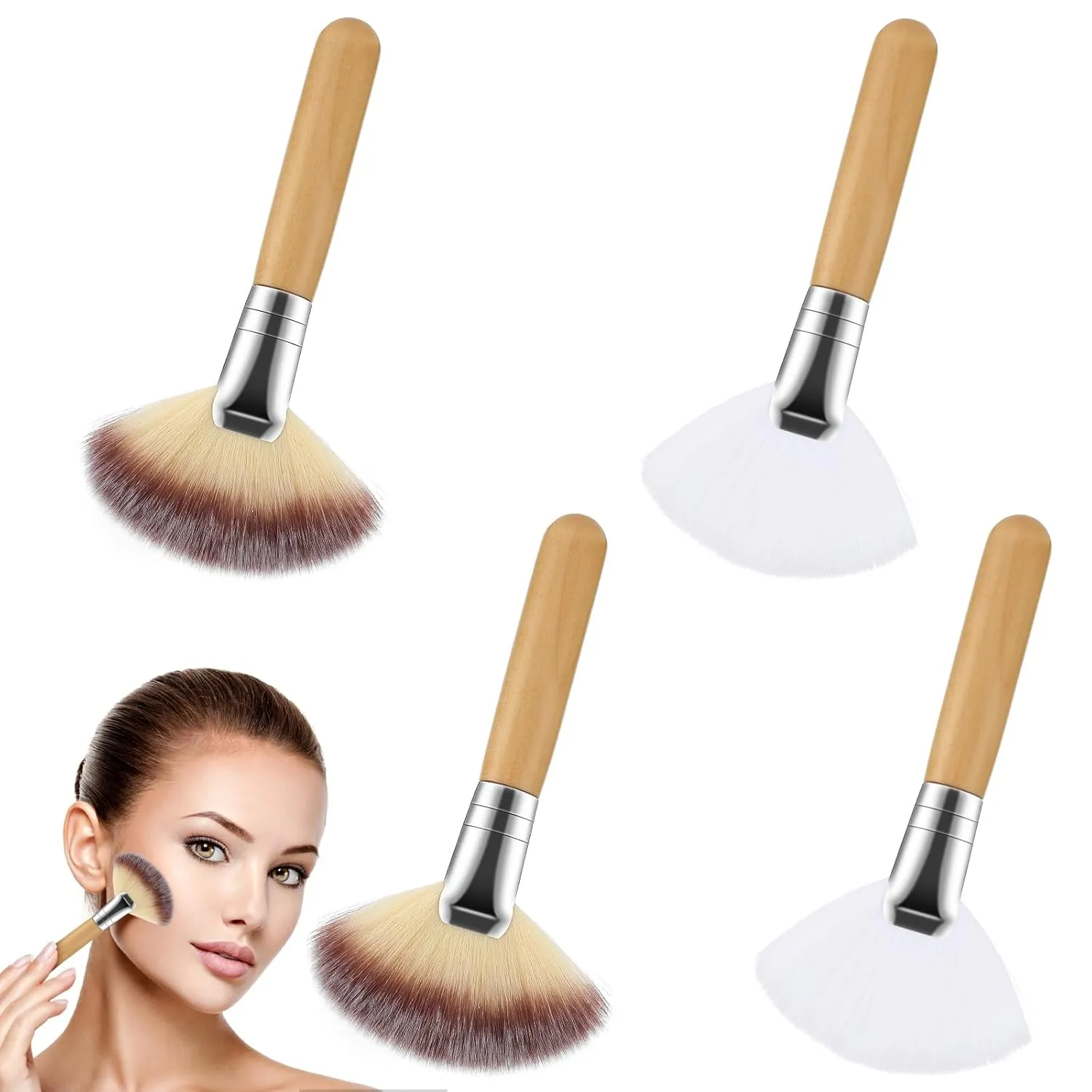 4 Pack Fan Brush Makeup Soft Fan Brushes for Facials, Fluffy Facial Esthetician Highlighter Brush for Cheeks Face, Loose Brushes for Women Girls Portable Cosmetic Tool