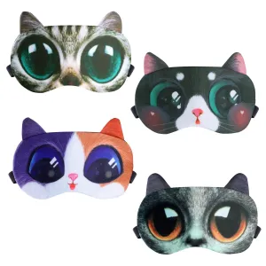 4pcs Cute Sleep Blindfold, Lightweight Soft Cartoon Cat Eye Mask Animal Eyepatch Breathable Eyeshades for Sleeping with Elastic Strap for Women Kids Travel Rest Sleep
