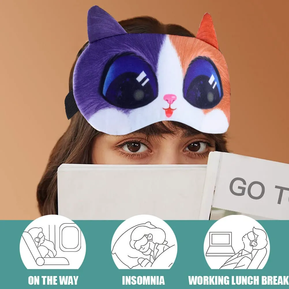 4pcs Cute Sleep Blindfold, Lightweight Soft Cartoon Cat Eye Mask Animal Eyepatch Breathable Eyeshades for Sleeping with Elastic Strap for Women Kids Travel Rest Sleep