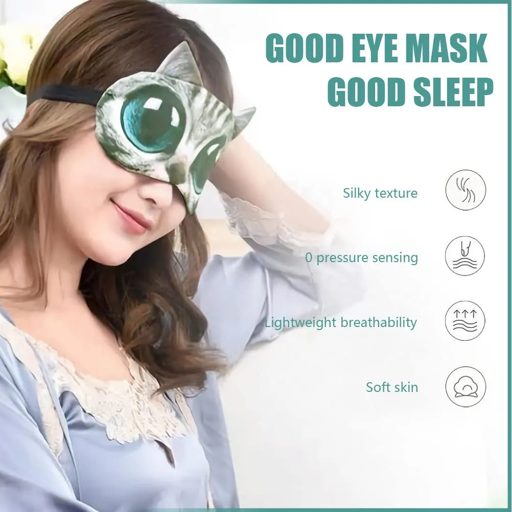 4pcs Cute Sleep Blindfold, Lightweight Soft Cartoon Cat Eye Mask Animal Eyepatch Breathable Eyeshades for Sleeping with Elastic Strap for Women Kids Travel Rest Sleep