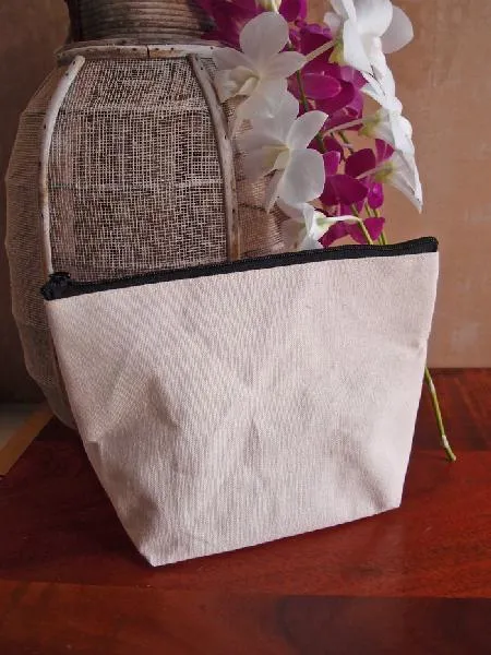 6 ct Eco Friendly Zippered Canvas Pouch Cosmetic Bag Large - By Bundle