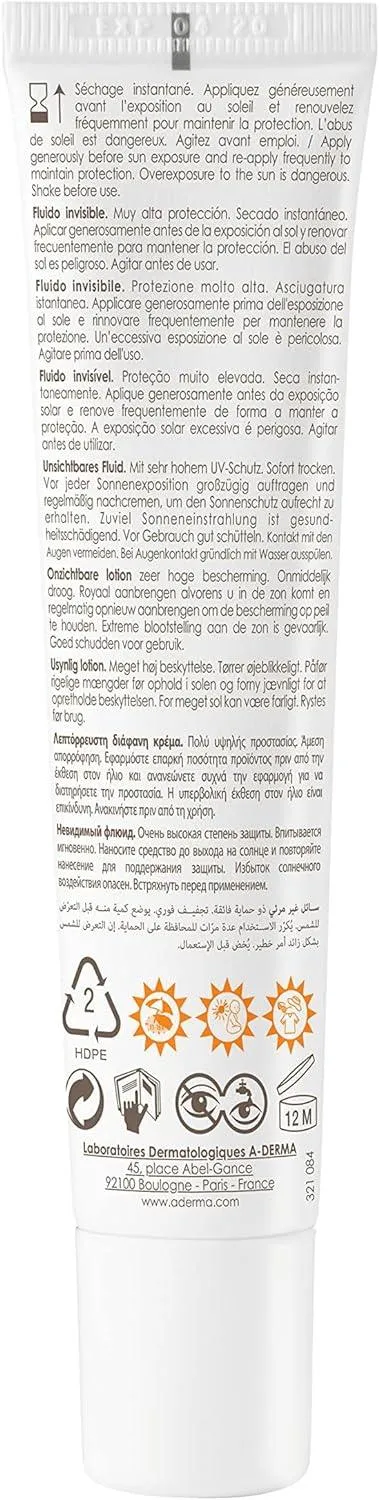 A-Derma Protect Invisible Fluid Very High Protection Spf50  40Ml