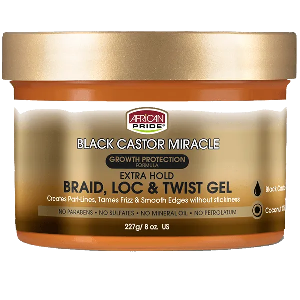 African Pride Black Castor Miracle Extra Hold Braid, Loc & Twist Gel (8oz)