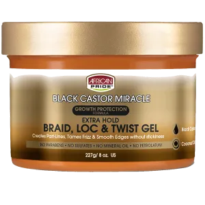 African Pride Black Castor Miracle Extra Hold Braid, Loc & Twist Gel (8oz)