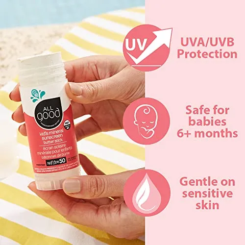 All Good Sunscreen - Baby & Kids Sunscreen Stick - Broad Spectrum Sunscreen SPF 50 for Face, Nose, Ears, Coral Reef Friendly, Water Resistant, Zinc Oxide, Coconut Oil, Beeswax, Vitamin E (2.75 oz)