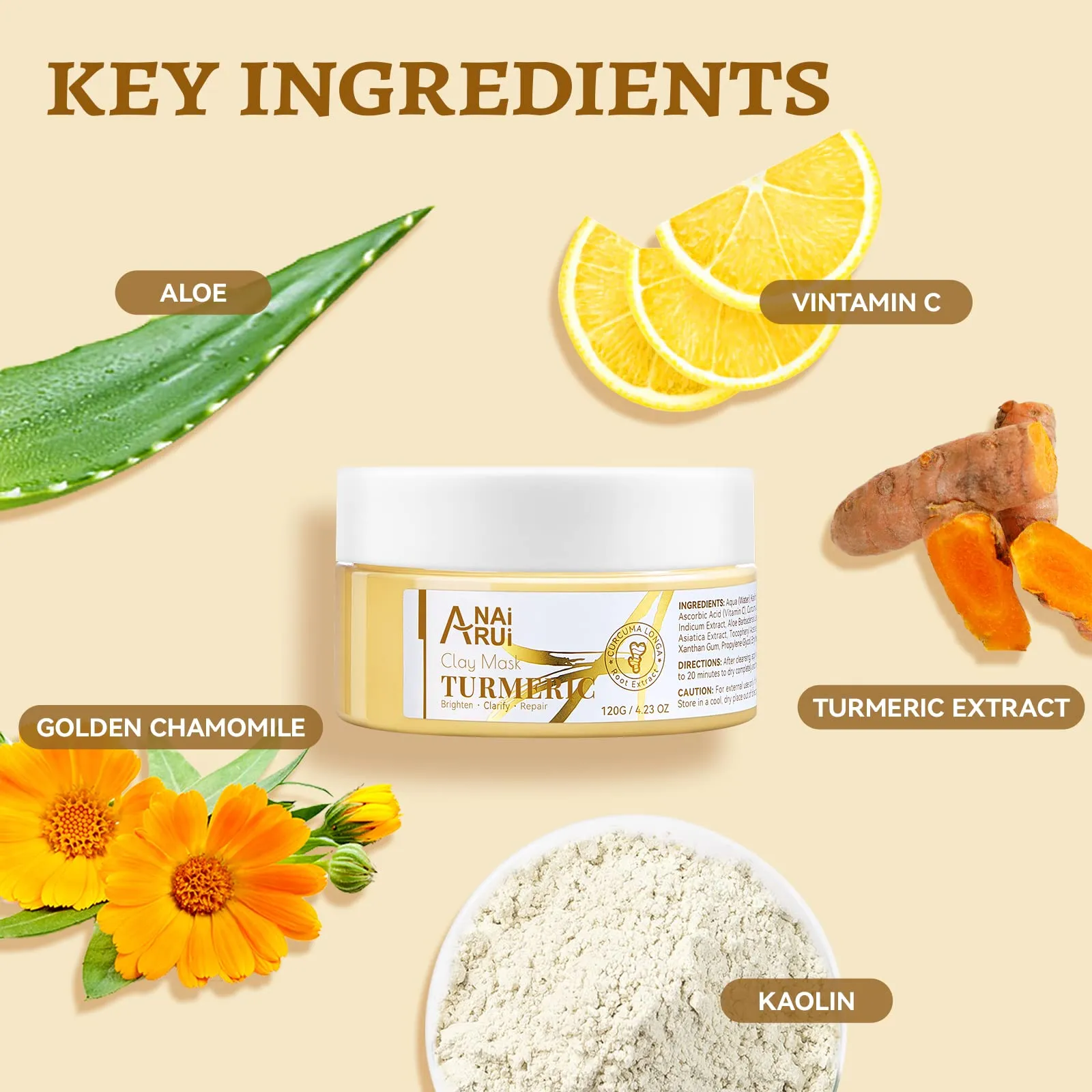 ANAI RUI Fcial Mask Set with Tumeric Vitamin C Face Mask   Pink Skincare Clay Mask for Refining Pores, Smooth, Radinace