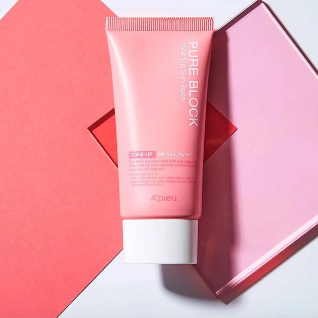 A'PIEU Pure Block Sun Base EX Tone Up SPF 50  PA    كريم واقي شمس مع تفتيح فوري من ايبيو