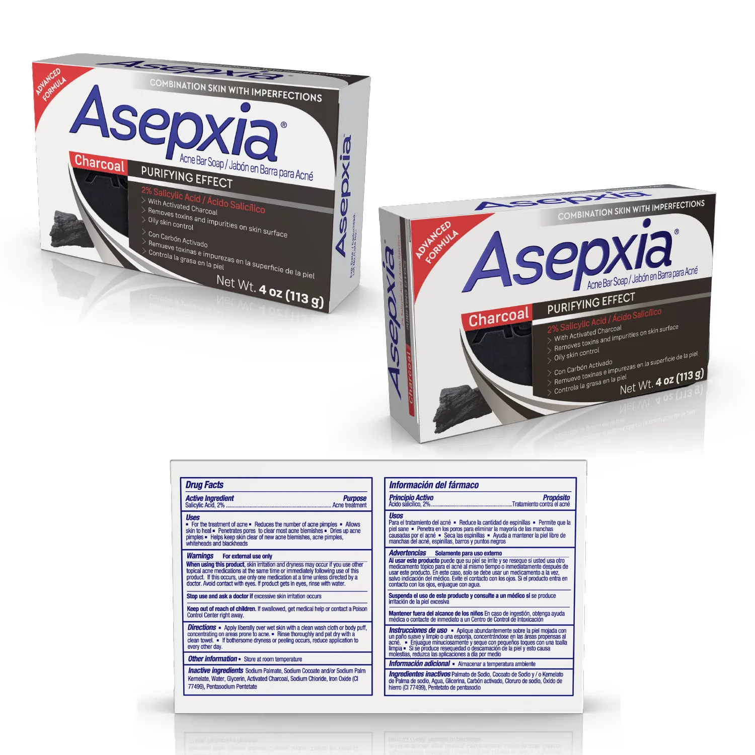 Asepxia Charcoal Purifying Effect Acne Facial Bar Soap - 4 oz. (113g) - Case of 20