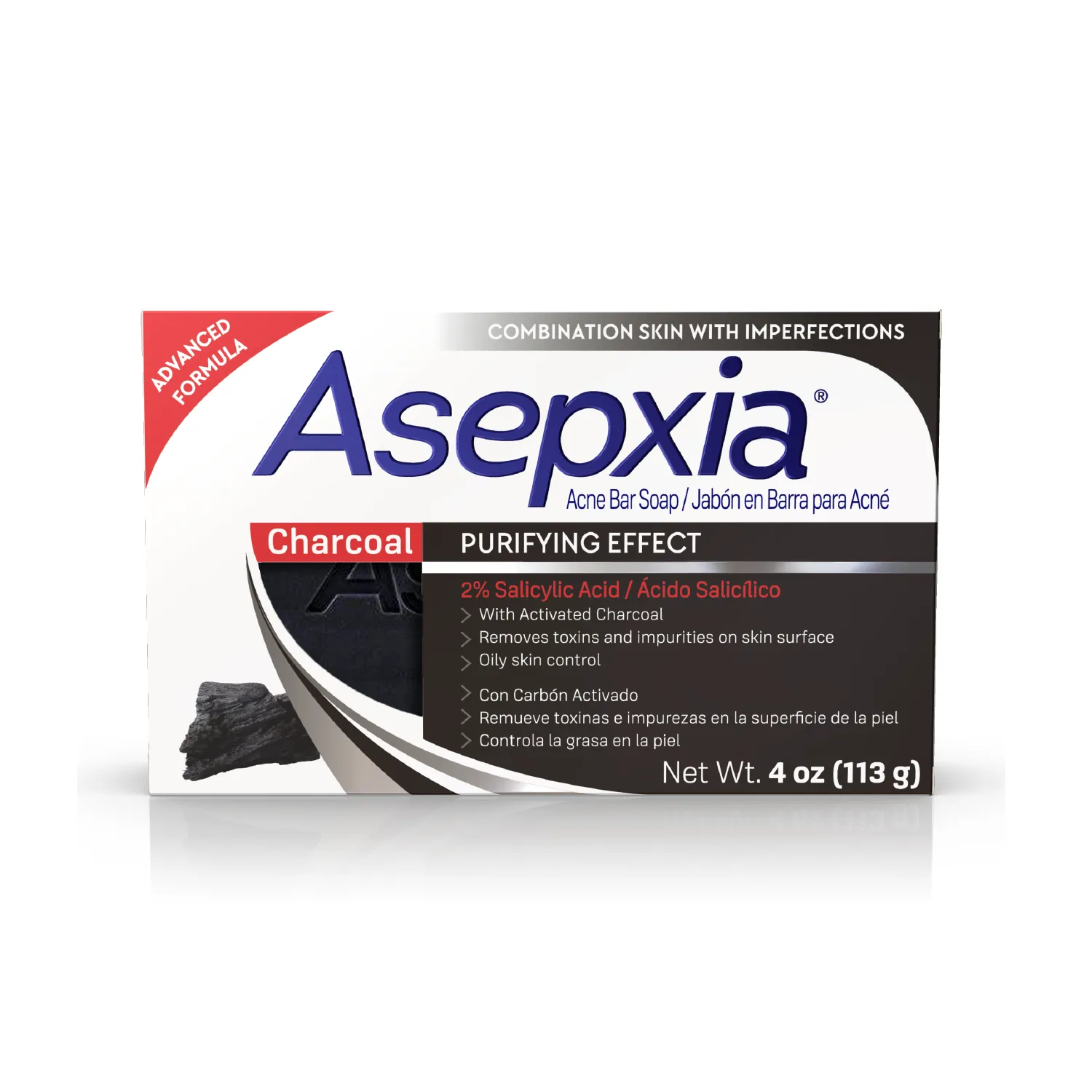 Asepxia Charcoal Purifying Effect Acne Facial Bar Soap - 4 oz. (113g) - Case of 20
