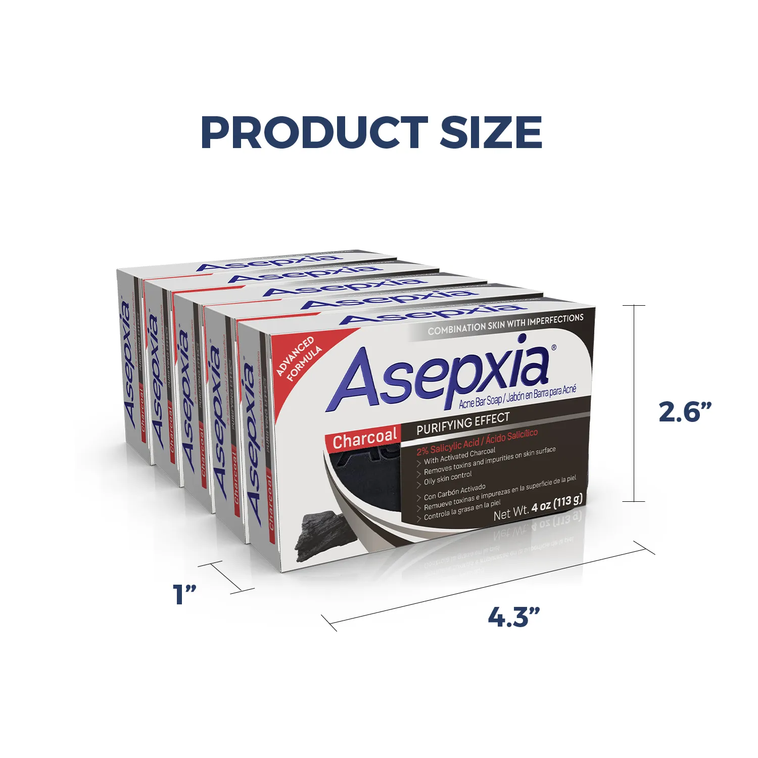 Asepxia Charcoal Purifying Effect Acne Facial Bar Soap - 4 oz. (113g) - Case of 20