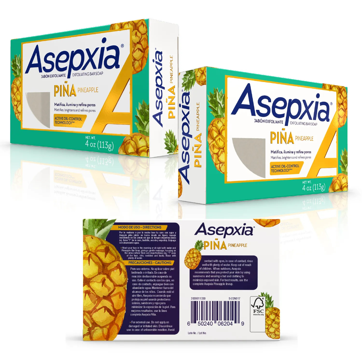 Asepxia Pineapple Exfoliating, Oil Control Technology Facial Bar Soap - 4 oz. (113g) - Case of 20