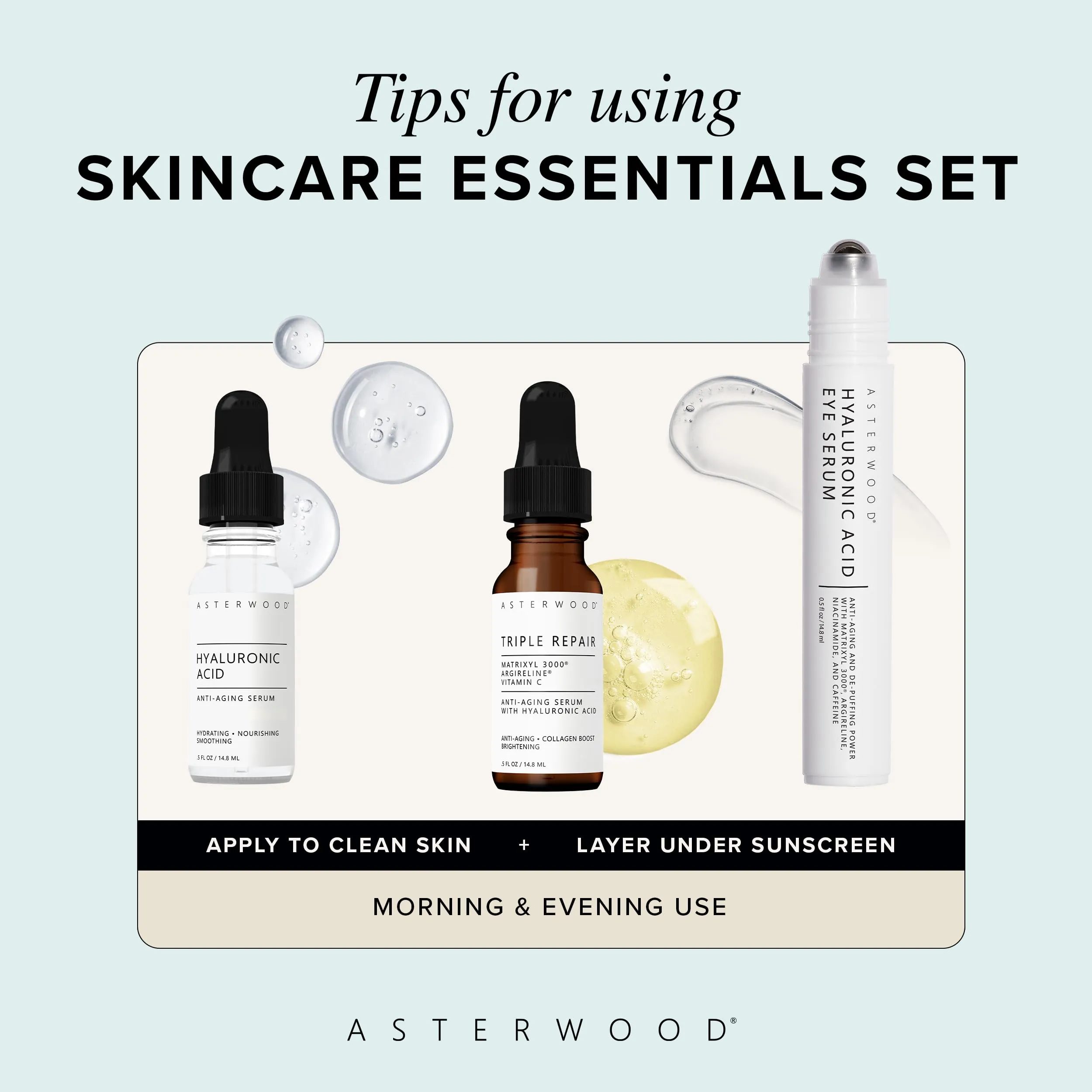 Asterwood Skin Care Set for Women - Stocking Stuffer, Gifts for Women, Christmas & Holiday Gift - with Hyaluronic Acid & Triple Repair Serums, Hyaluronic Acid Under Eye Serum - Skincare Essentials