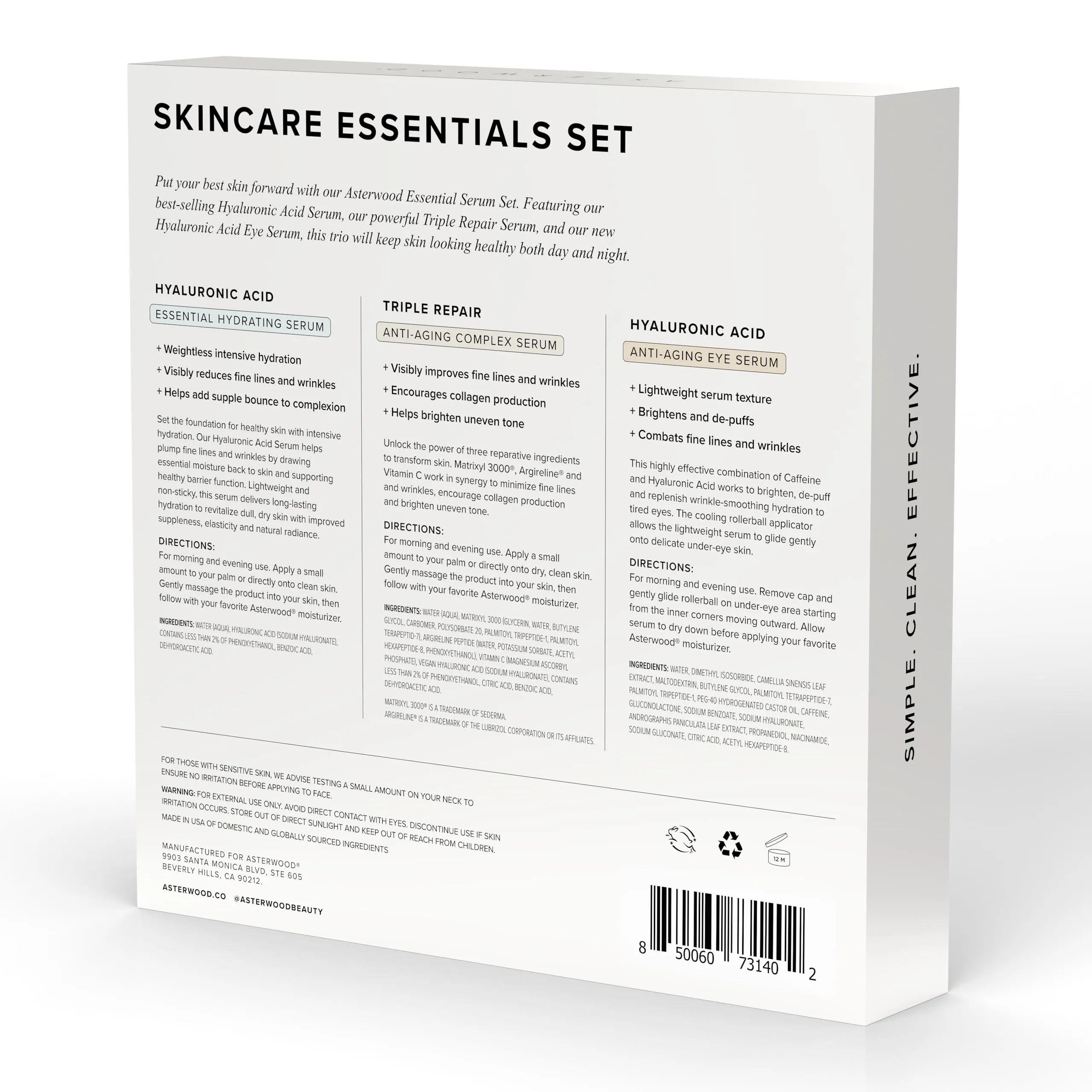 Asterwood Skin Care Set for Women - Stocking Stuffer, Gifts for Women, Christmas & Holiday Gift - with Hyaluronic Acid & Triple Repair Serums, Hyaluronic Acid Under Eye Serum - Skincare Essentials