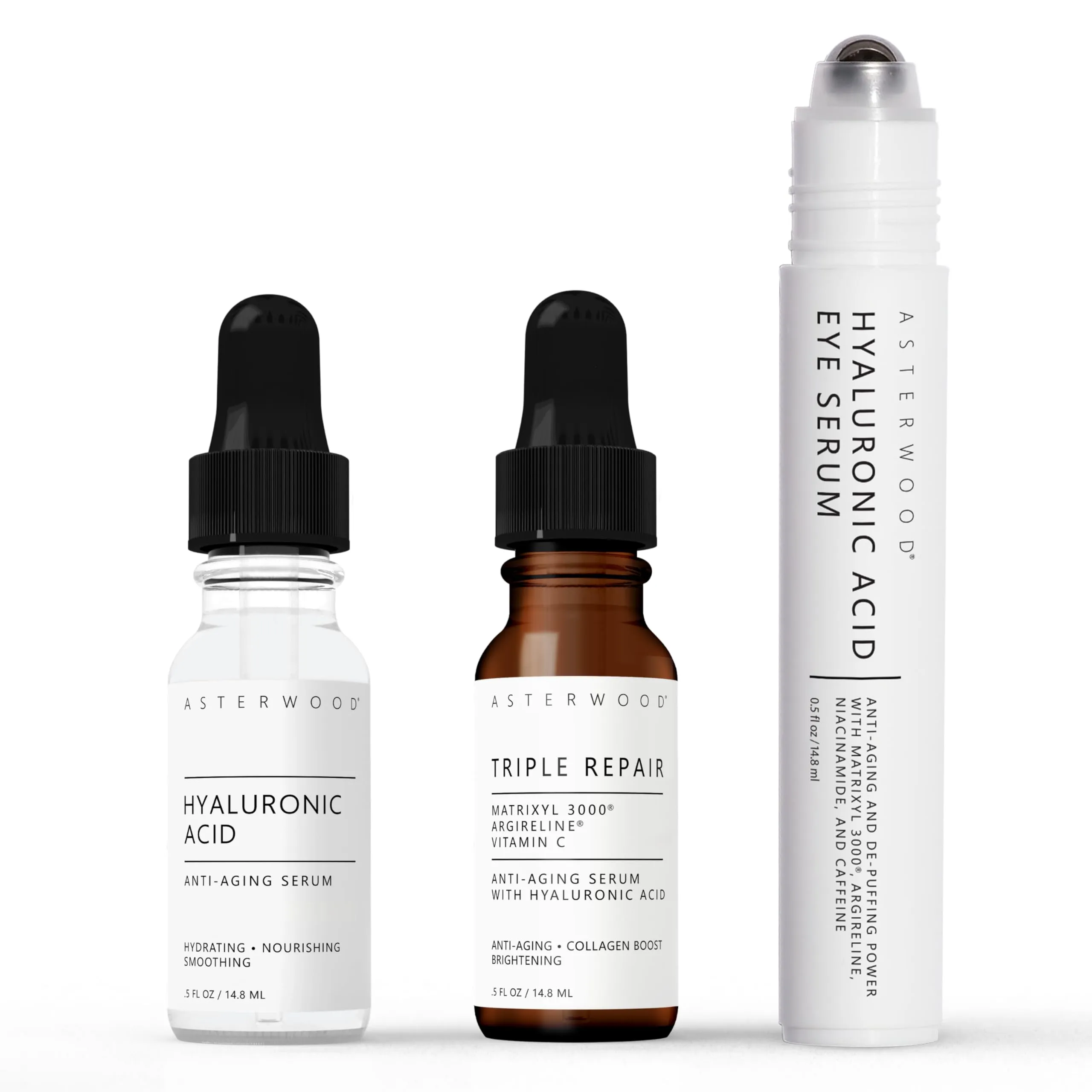 Asterwood Skin Care Set for Women - Stocking Stuffer, Gifts for Women, Christmas & Holiday Gift - with Hyaluronic Acid & Triple Repair Serums, Hyaluronic Acid Under Eye Serum - Skincare Essentials