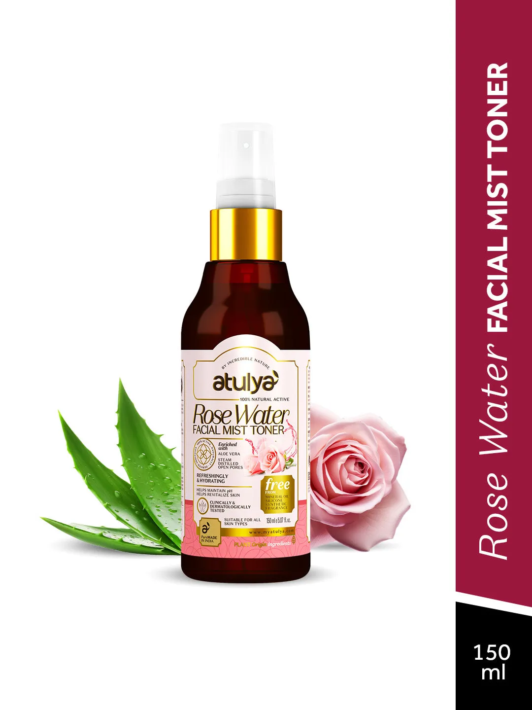 atulya Rose Water Facial Mist Toner - 150ml (Add 2 Products in the Cart & Get 1 Free Product Use Code: B1G1)