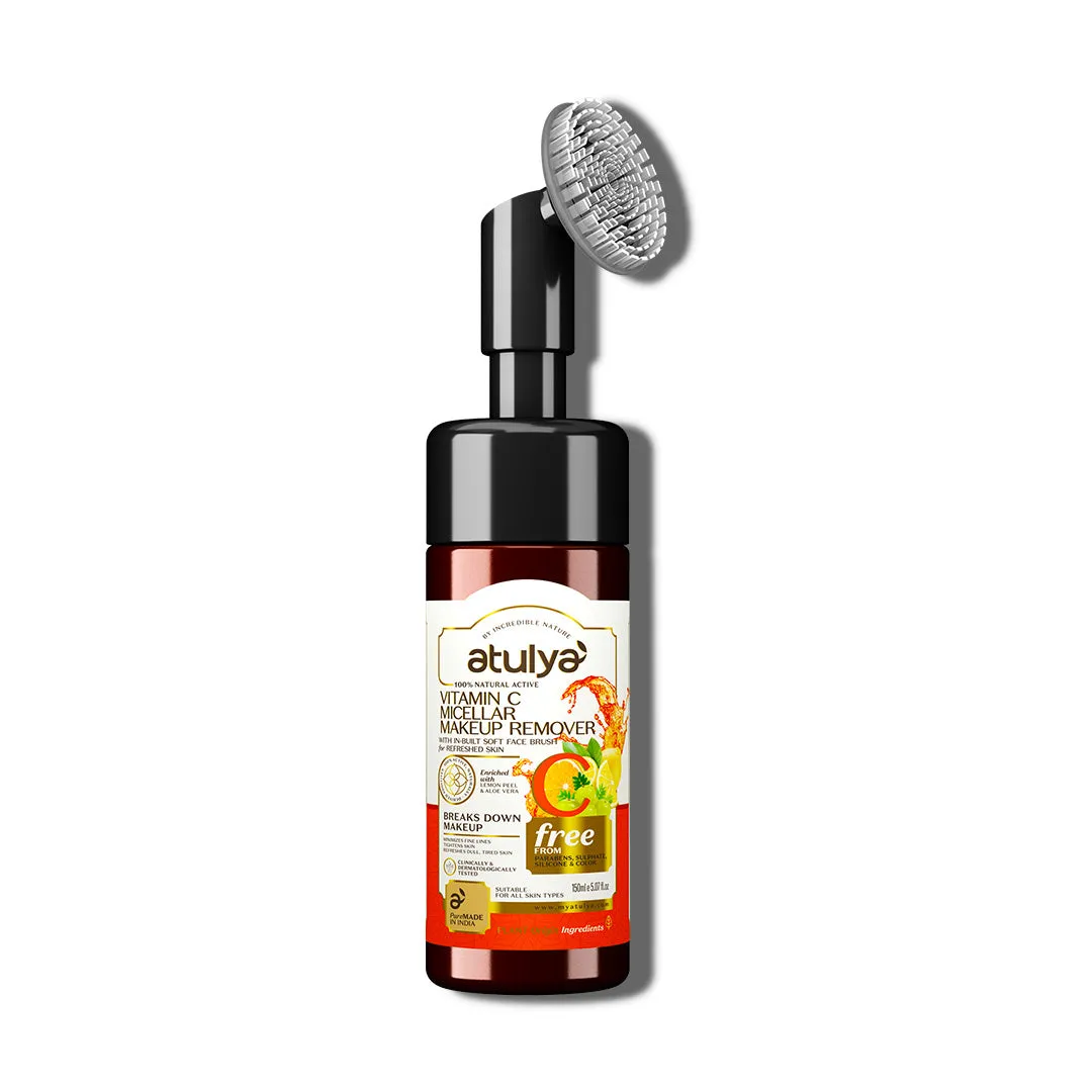 atulya Vitamin C Micellar Makeup Remover with Foaming Brush - 150ml
