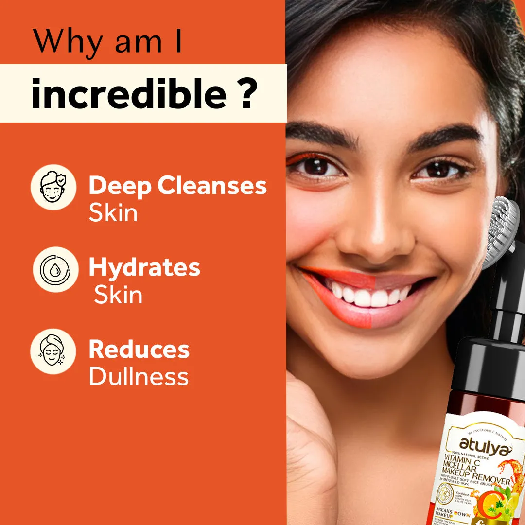 atulya Vitamin C Micellar Makeup Remover with Foaming Brush - 150ml