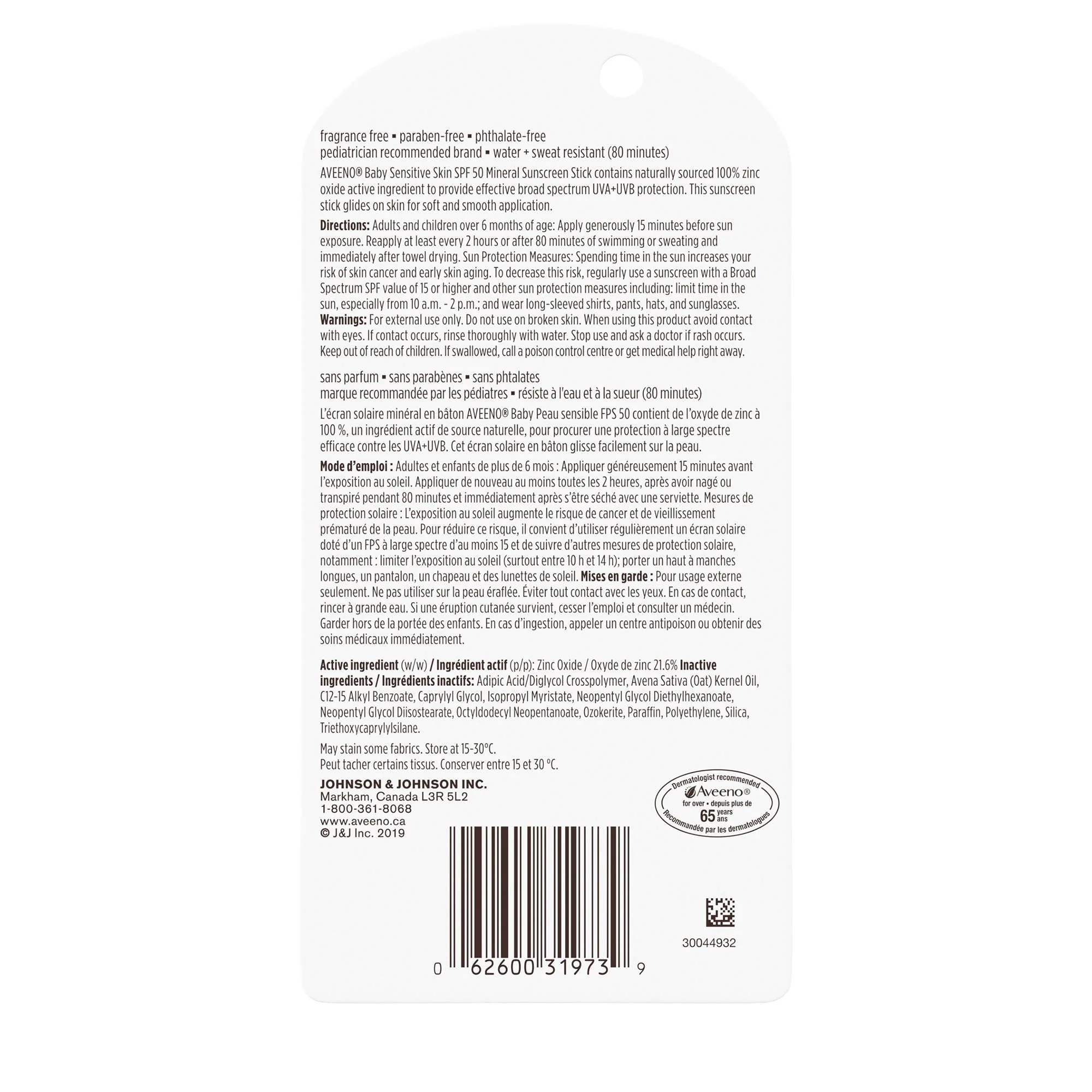 Aveeno Baby Sensitive Skin Mineral sunscreen stick Spf 50 With 100% Zinc Oxide, for Face & Body, Sweat- & Water-resistant Kids sunscreen stick, Travel Size, 13 Grams