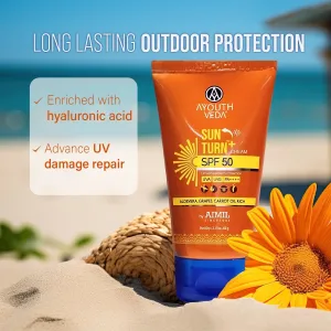Ayouthveda Sun Turn  Cream SPF 50 with Hyaluronic Acid for Broad Spectrum UV Protection Net qty.- 60 g