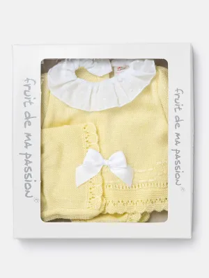 Baby Girl 3-piece Ruffle Knitted Gift Box Set-Lemon Yellow