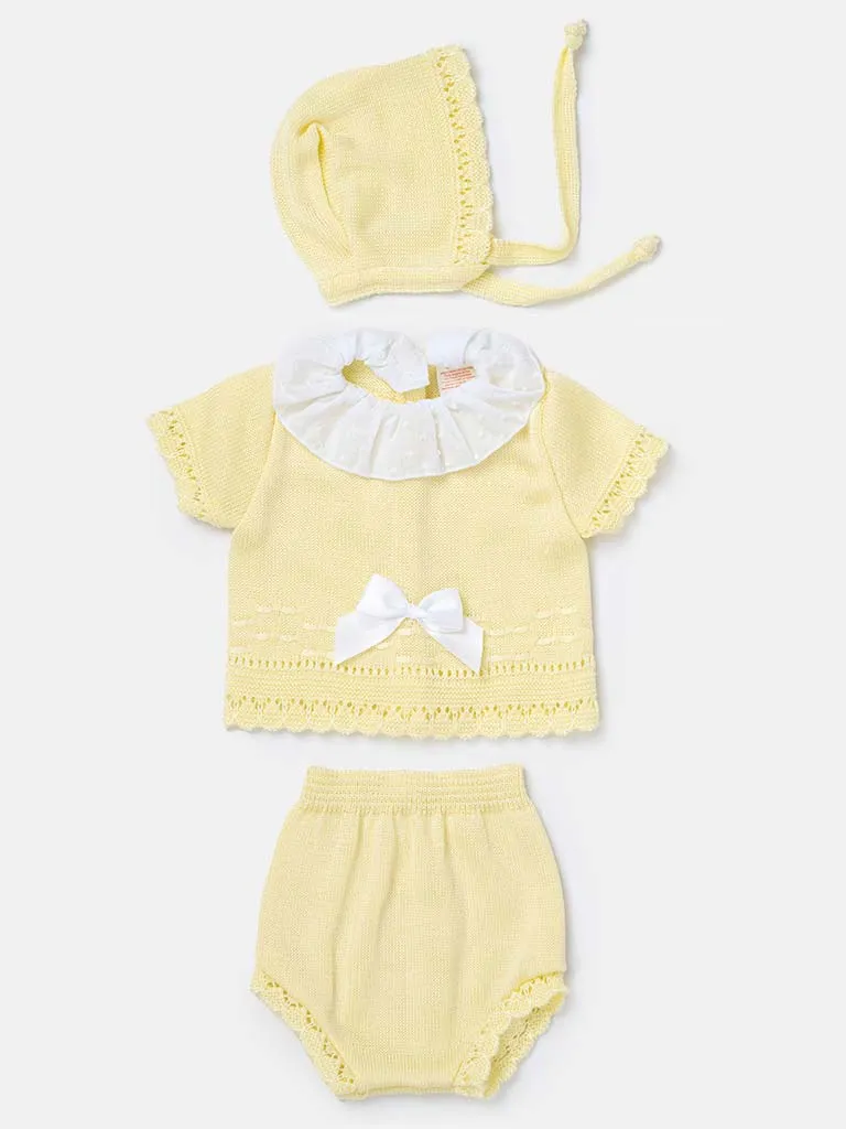 Baby Girl 3-piece Ruffle Knitted Gift Box Set-Lemon Yellow