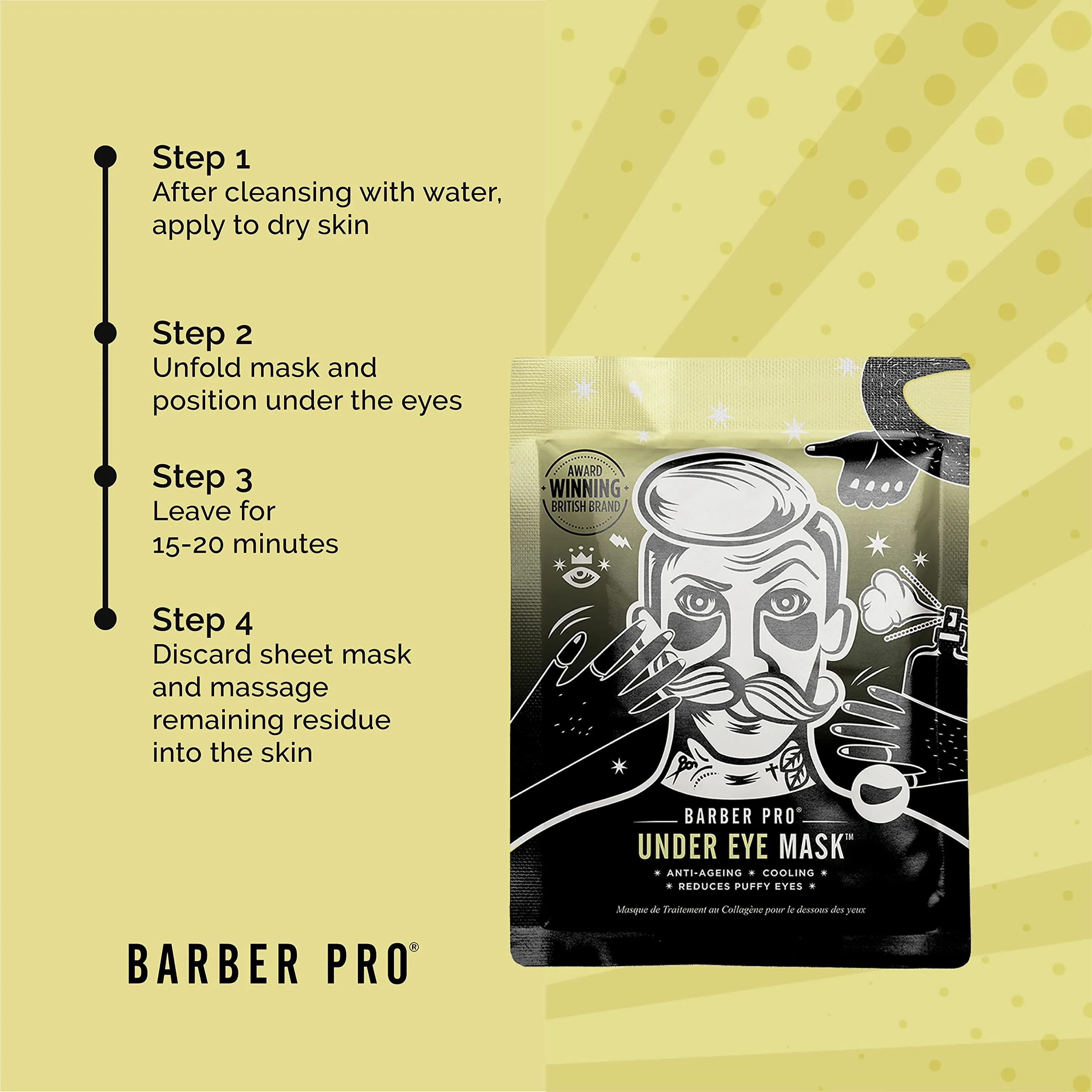 BARBER PRO Under Eye Mask for Men with Activated Charcoal & Volcanic Ash | 3 Applications | Anti-Aging, Cooling, Reduces Puffy Eyes | Under Eye Masks | Eye Masks for Puffy Eyes |