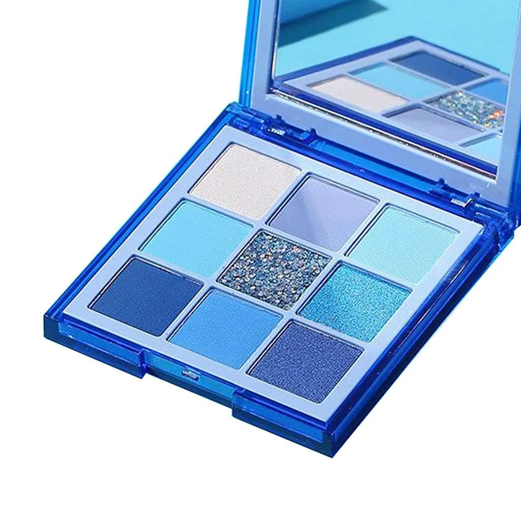 barenx Eyeshadow Palette 9 Color Eye Shadow Matte Glitter Professional Makeup Eye Shadow Powder Long Lasting Waterproof Cosmetic Eye Shadow Palette - Blue