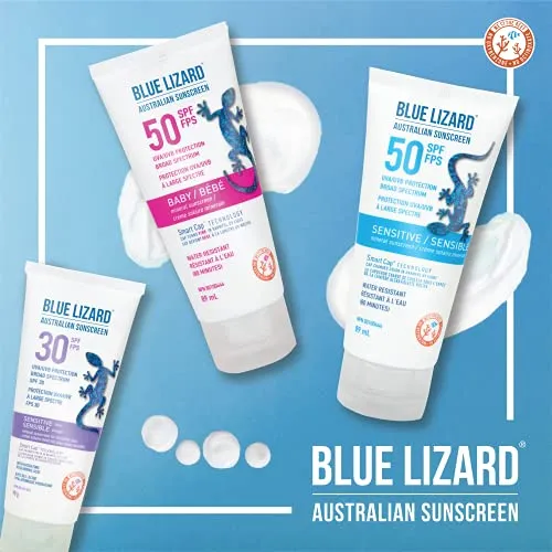 BLUE LIZARD Sensitive Skin Sunscreen Combo Pack for Face, SPF30 Mineral Sunscreen for Face, Fragrance-Free Sunscreen Lotion for Sensitive Skin, SPF 50 Sunscreen Stick, 2 Count, 48g Tube and 14g Stick