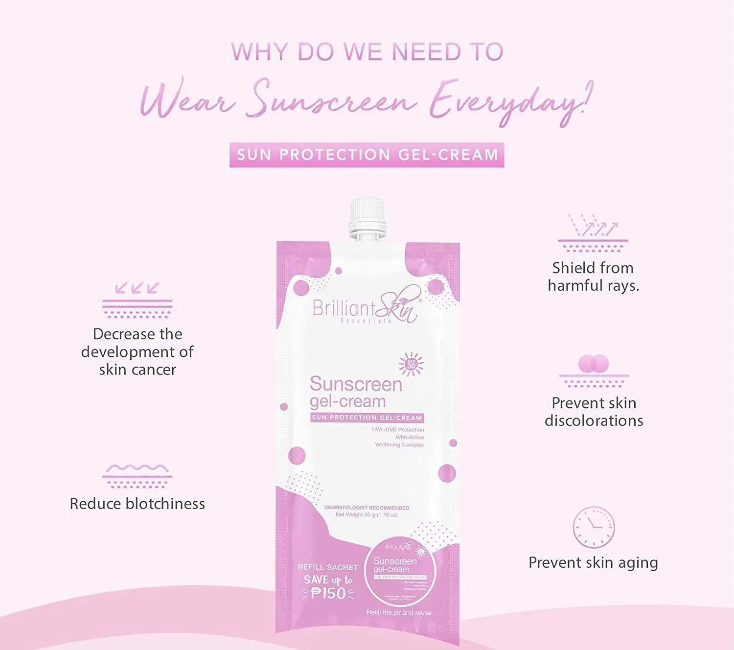 Brilliant Skin Sunscreen Gel-Cream - UVA   UVB Protection, 50g