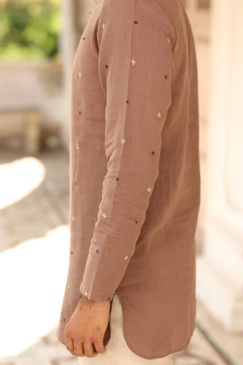 Brown Hand-Embroidered Short Kurta Set