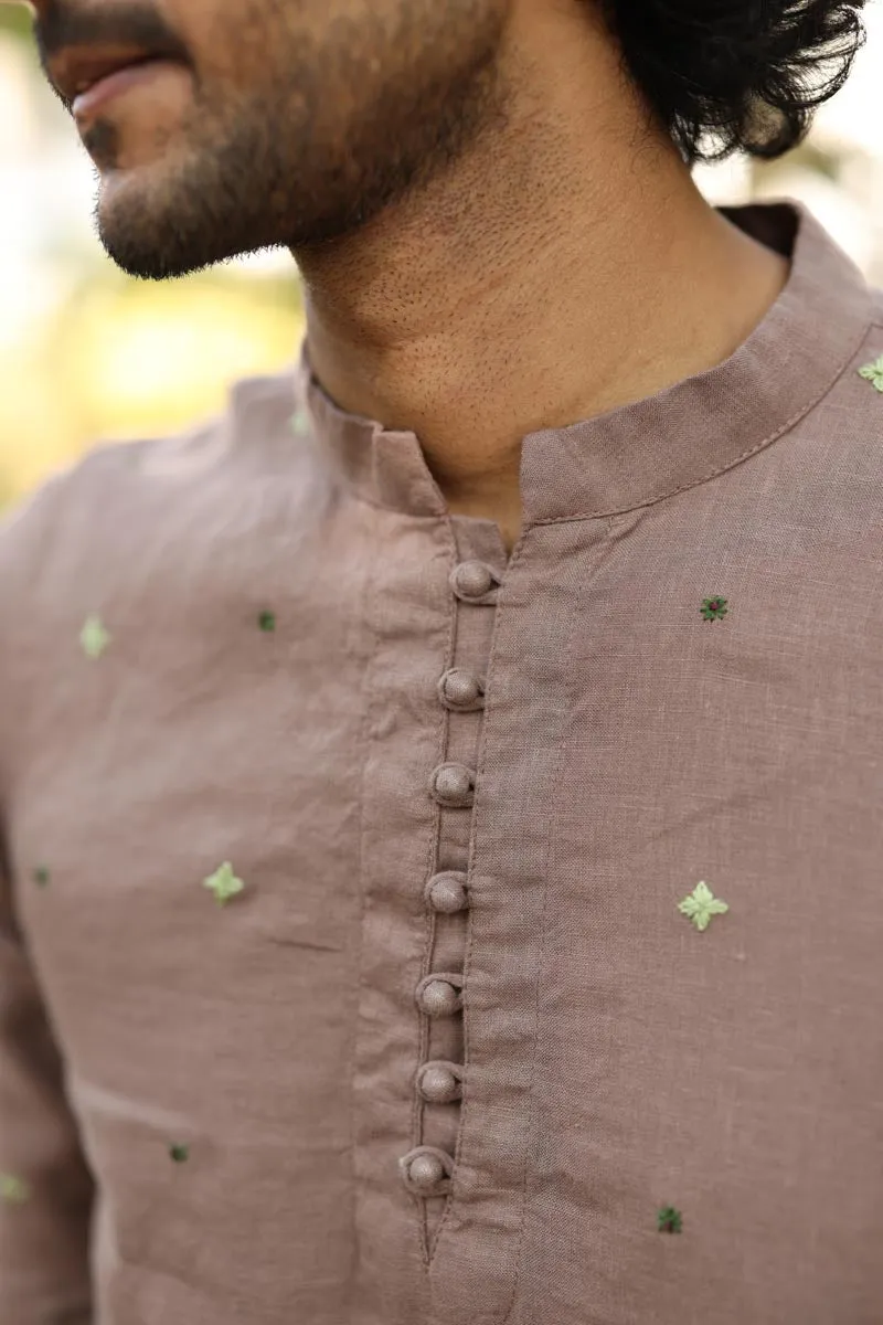 Brown Hand-Embroidered Short Kurta Set