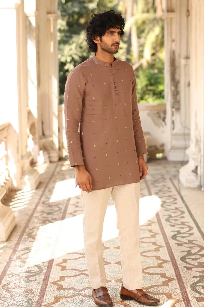 Brown Hand-Embroidered Short Kurta Set
