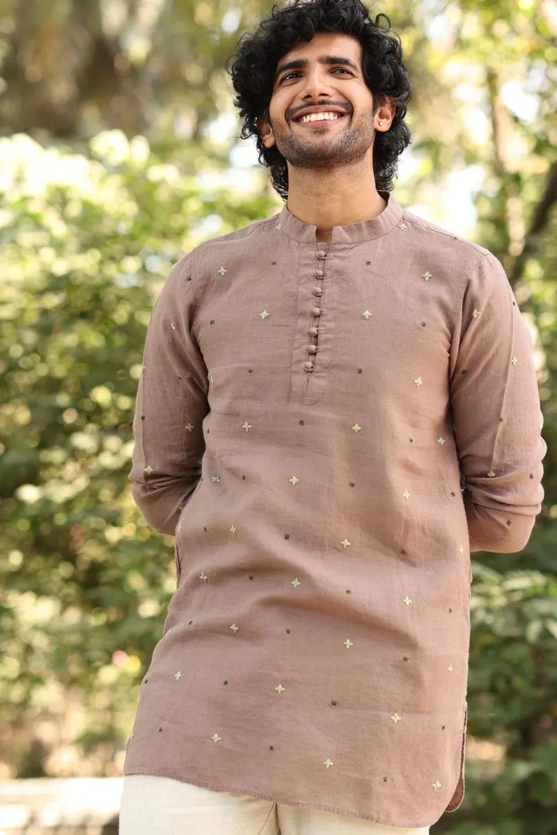 Brown Hand-Embroidered Short Kurta Set