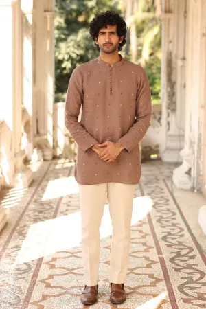 Brown Hand-Embroidered Short Kurta Set