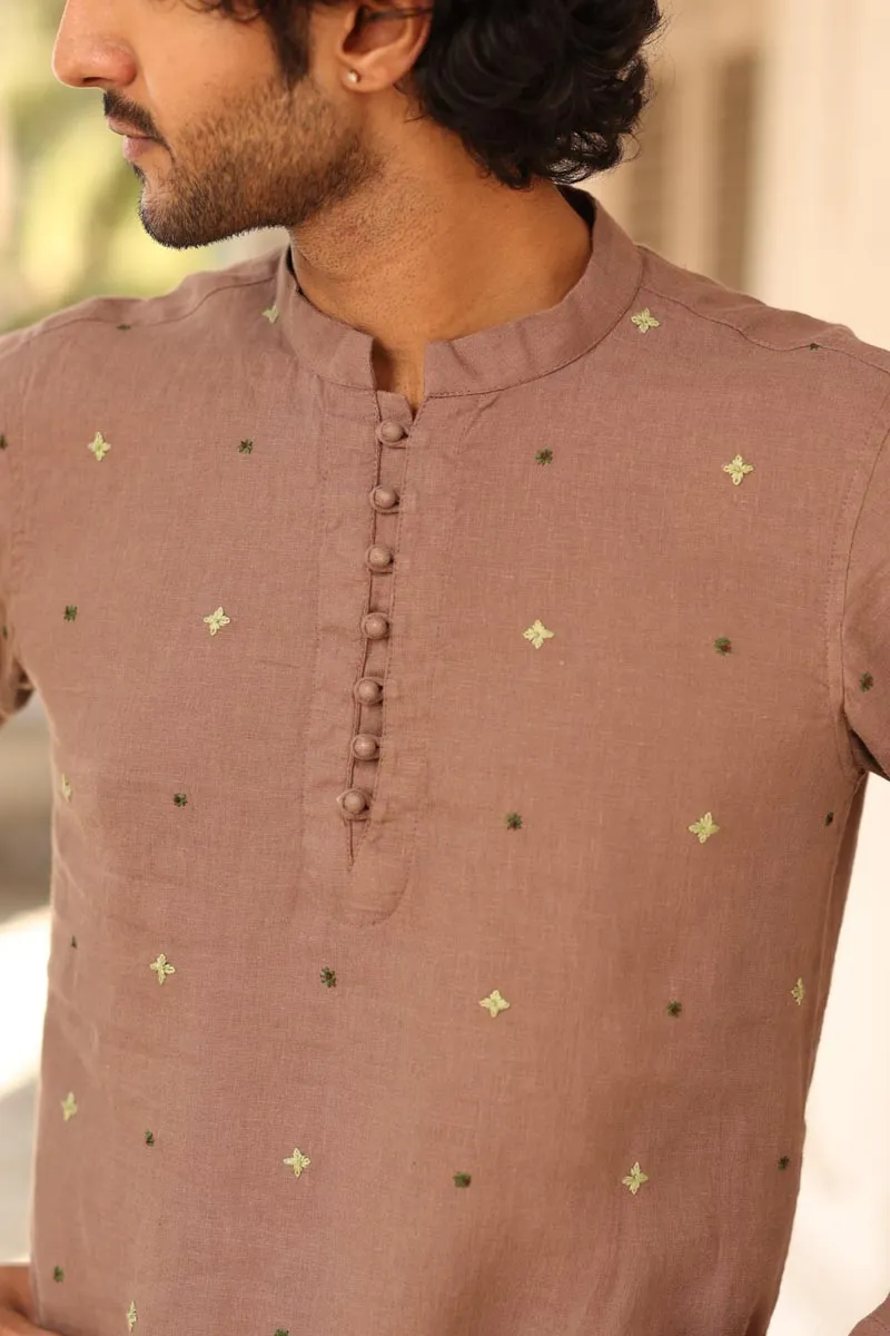 Brown Hand-Embroidered Short Kurta Set