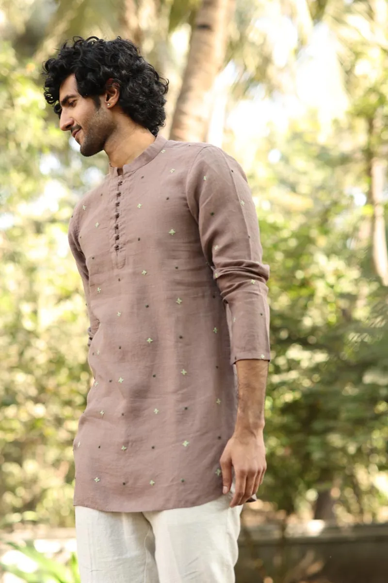 Brown Hand-Embroidered Short Kurta Set