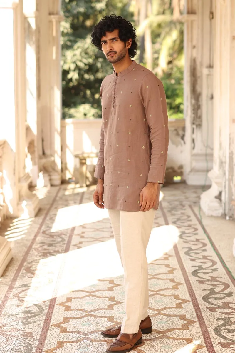 Brown Hand-Embroidered Short Kurta Set
