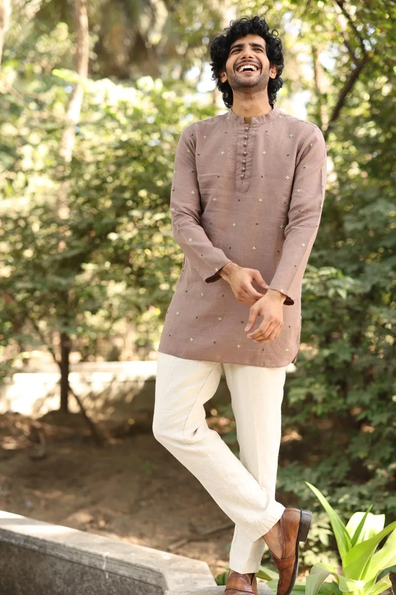 Brown Hand-Embroidered Short Kurta Set
