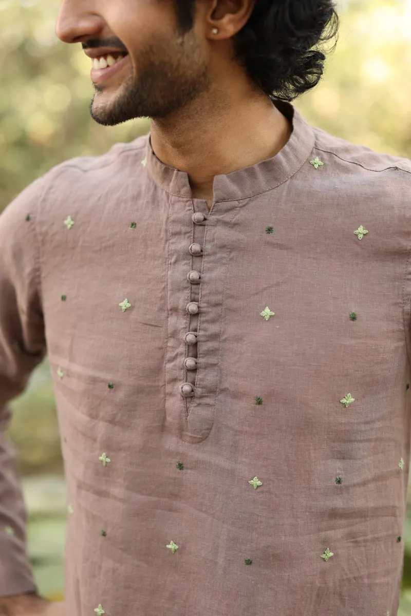 Brown Hand-Embroidered Short Kurta Set