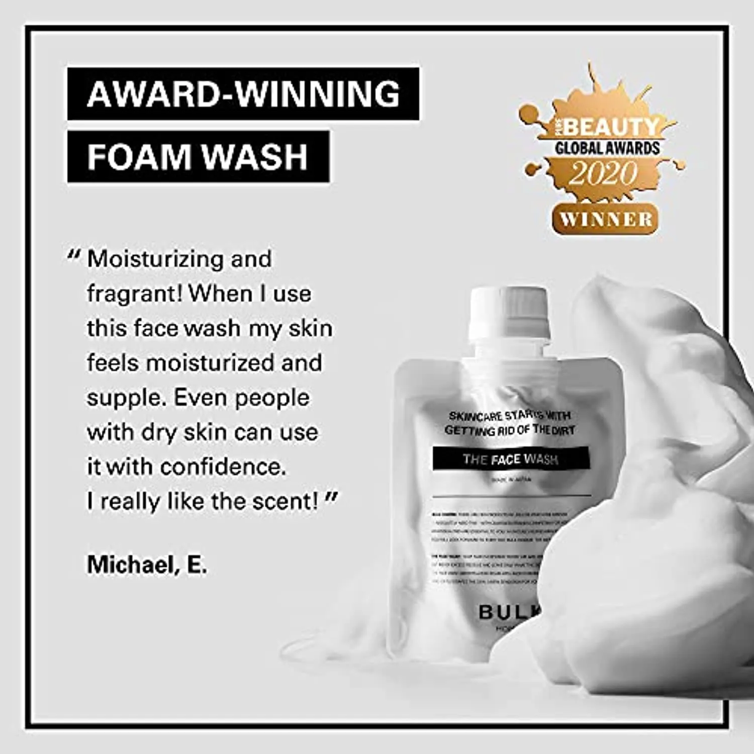BULK HOMME - The FACE WASH, The Toner & The Lotion | 3 Piece Men’s Skincare Kit | Daily Foam Cleanser, Pore Minimizing Toner & Moisturizer | Complete Face Care Routine | Luxury Facial Care for Men