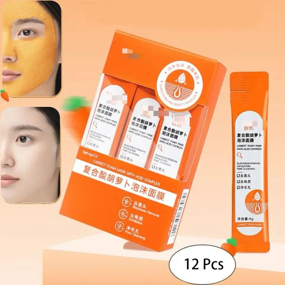 Carrot Foam Mask with Acid Complex Deep Bubble Cleaning Pore Cleansing , Blackhead removal, Exfoliation, Moisturizing (4gm x 12pcs Pack)