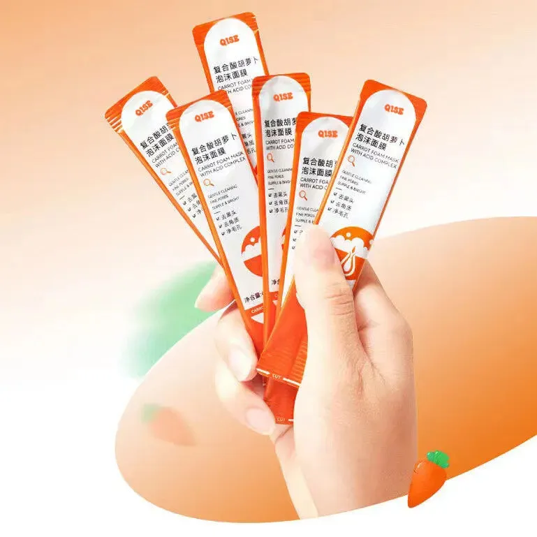 Carrot Foam Mask with Acid Complex Deep Bubble Cleaning Pore Cleansing , Blackhead removal, Exfoliation, Moisturizing (4gm x 12pcs Pack)