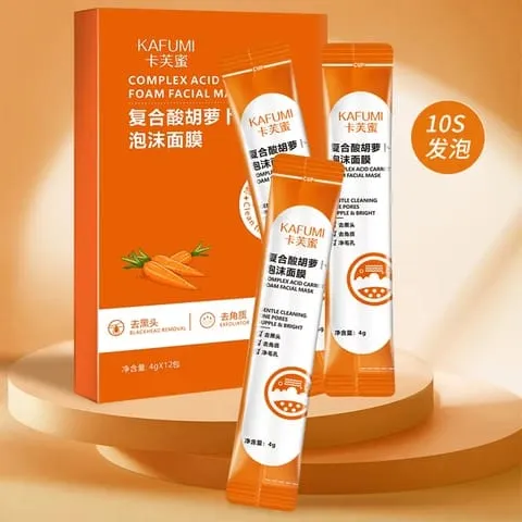 Carrot Foam Mask with Acid Complex Deep Bubble Cleaning Pore Cleansing , Blackhead removal, Exfoliation, Moisturizing (4gm x 12pcs Pack)