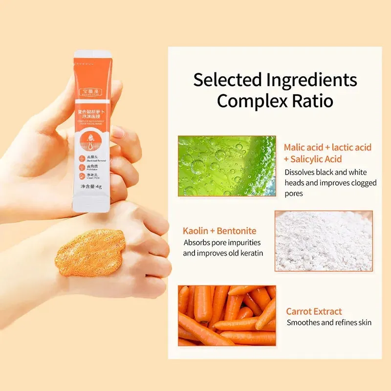 Carrot Foam Mask with Acid Complex Deep Bubble Cleaning Pore Cleansing , Blackhead removal, Exfoliation, Moisturizing (4gm x 12pcs Pack)
